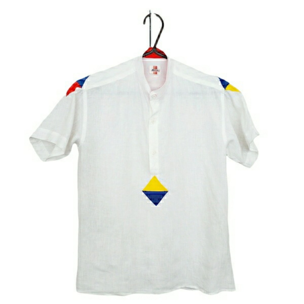 Vintage Italian Colourblock Linen Short Sleeve Blouse